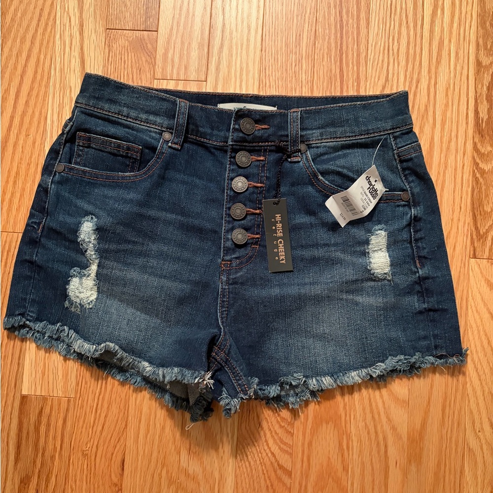 Charlotte Russe Dark Blue Button-Up Jean Shorts